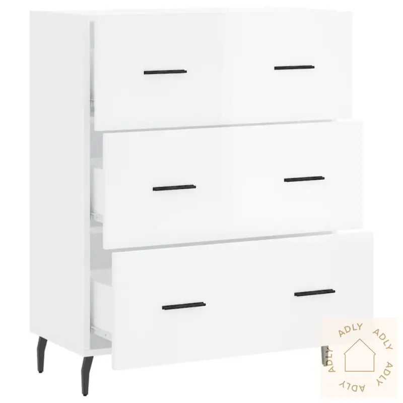 Skjenk Høyglans Hvit 69,5X34X90 Cm Konstruert Tre