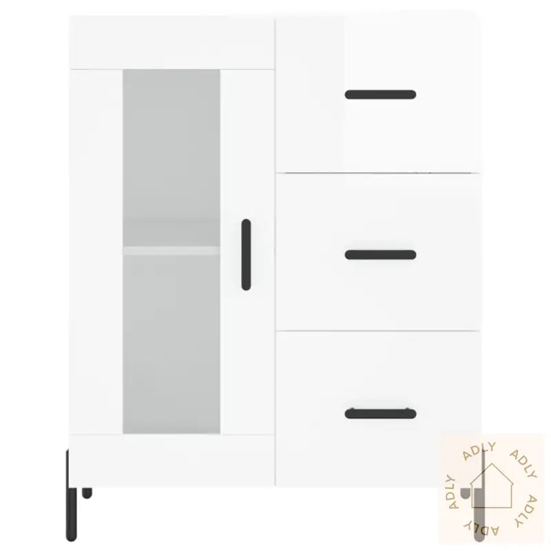 Skjenk Høyglans Hvit 69,5X34X90 Cm Konstruert Tre