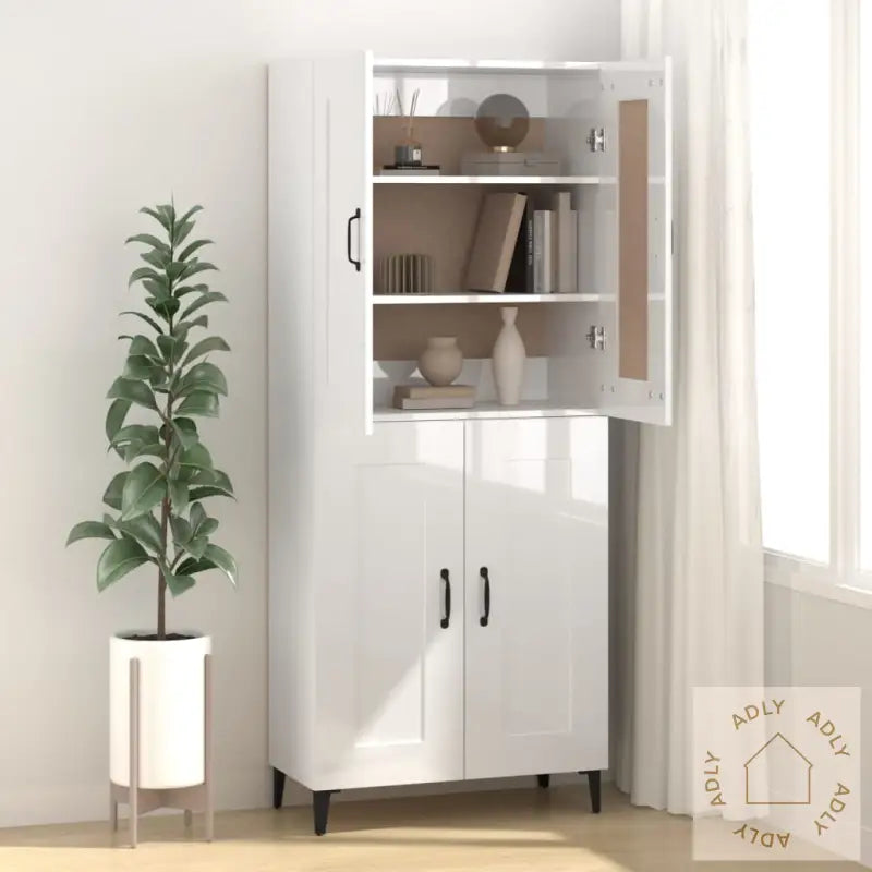 Skjenk Høyglans Hvit 69,5X34X90 Cm Konstruert Tre