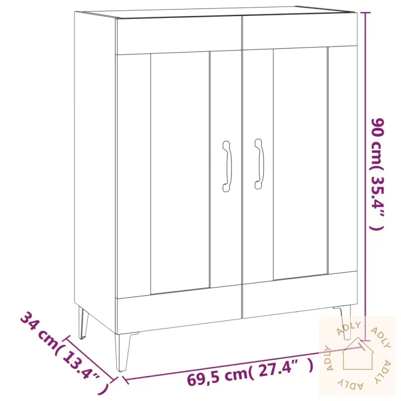 Skjenk Høyglans Hvit 69,5X34X90 Cm Konstruert Tre