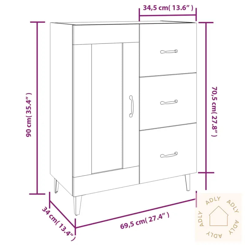 Skjenk Svart 69,5X34X90 Cm Konstruert Tre