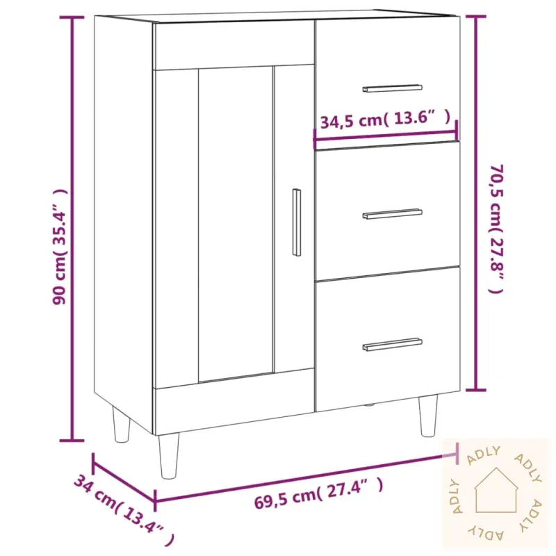 Skjenk Hvit 69,5X34X90 Cm Konstruert Tre
