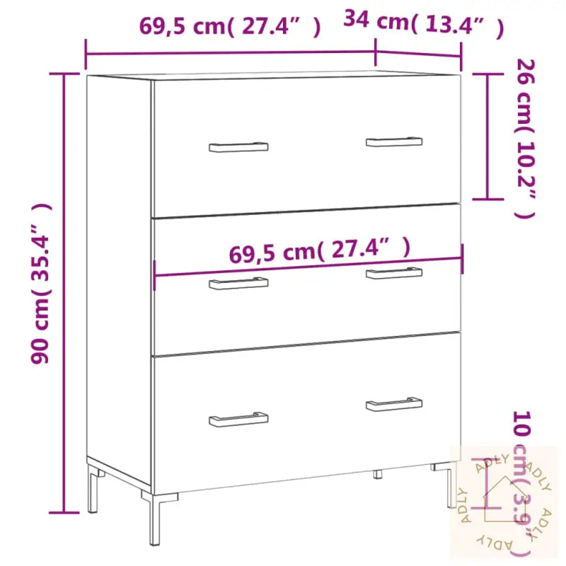 Skjenk Sonoma Eik 69,5X34X90 Cm Konstruert Tre