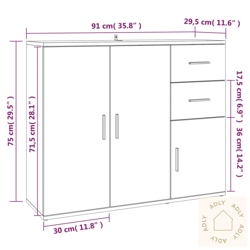 Skjenk Sonoma Eik 91X29,5X75 Cm Konstruert Tre