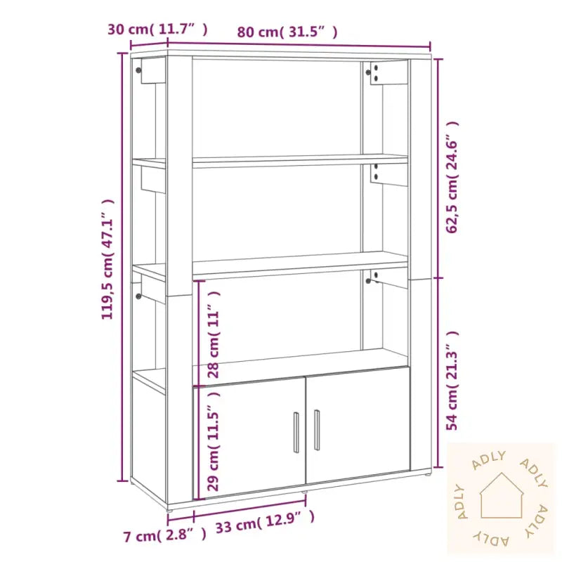 Skjenk Sonoma Eik 80X30X119,5 Cm Konstruert Tre