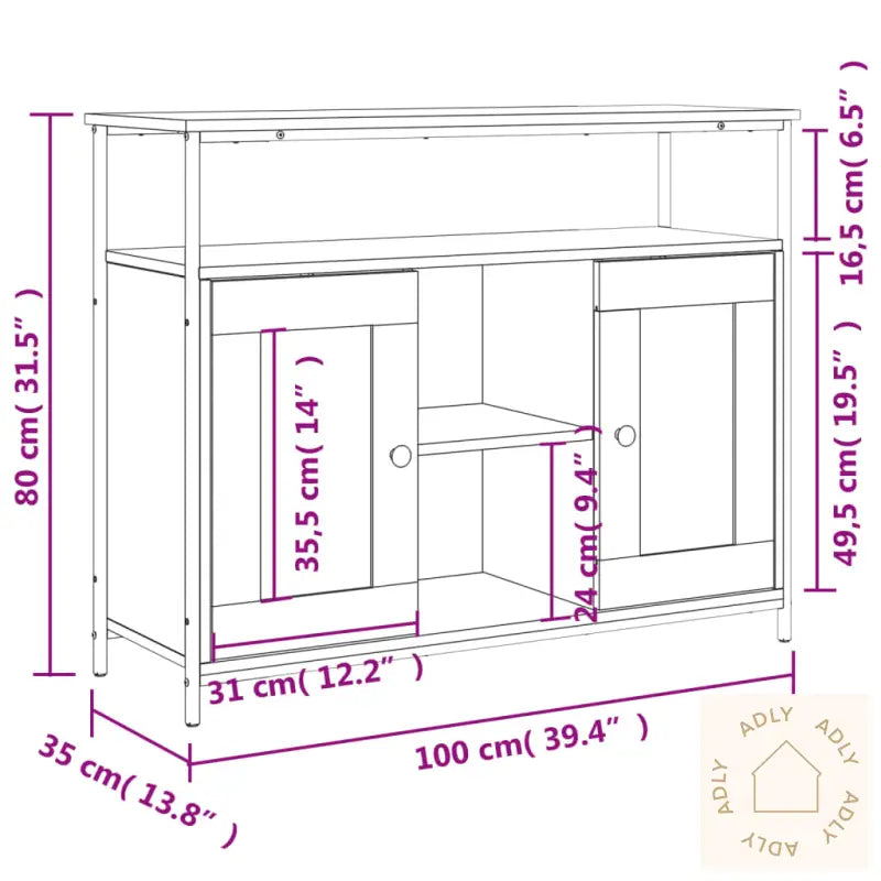 Skjenk Røkt Eik 100X35X80 Cm Konstruert Tre