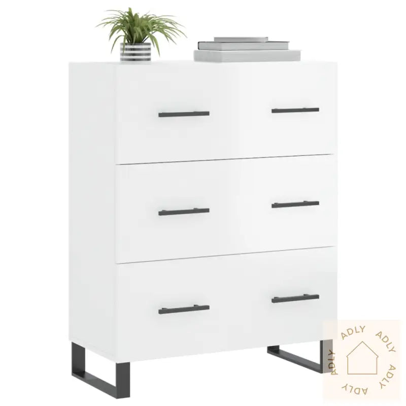 Skjenk Høyglans Hvit 69,5X34X90 Cm Konstruert Tre