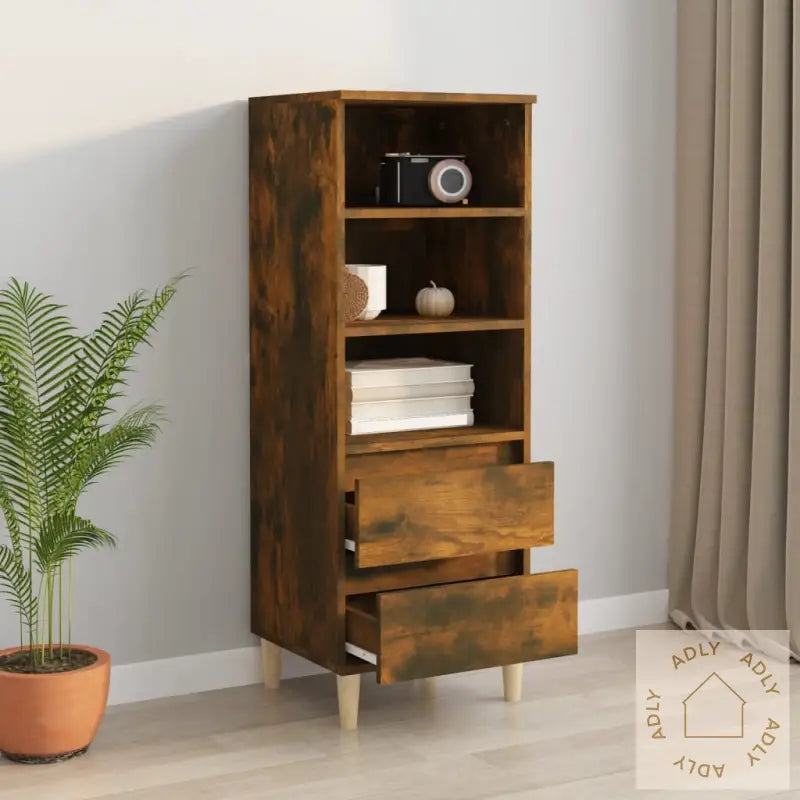 Highboard Røkt Eik 40X36X110 Cm Konstruert Tre