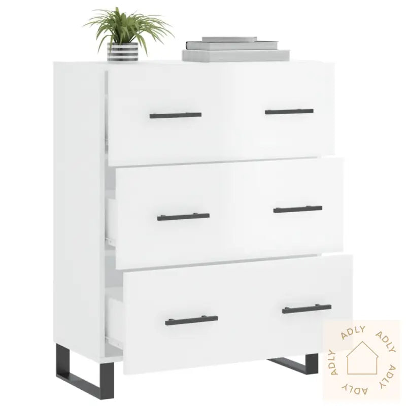 Skjenk Høyglans Hvit 69,5X34X90 Cm Konstruert Tre