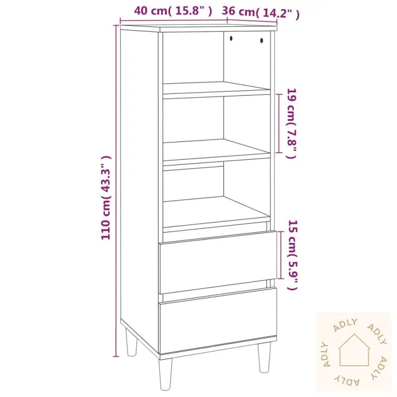 Highboard Røkt Eik 40X36X110 Cm Konstruert Tre