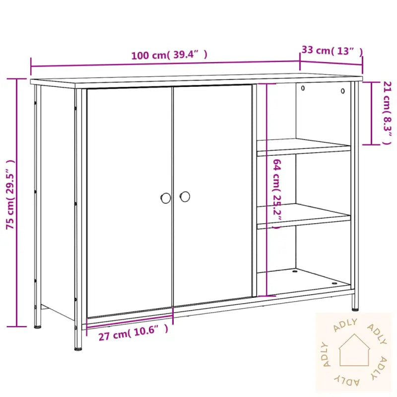 Skjenk Svart 100X33X75 Cm Konstruert Tre