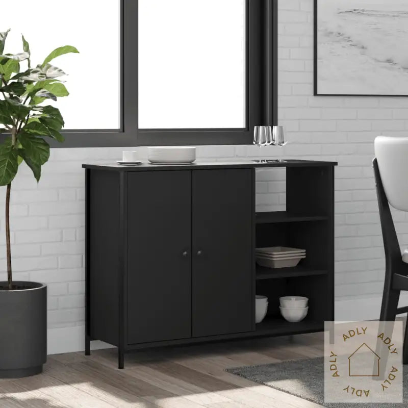 Skjenk Svart 100X33X75 Cm Konstruert Tre