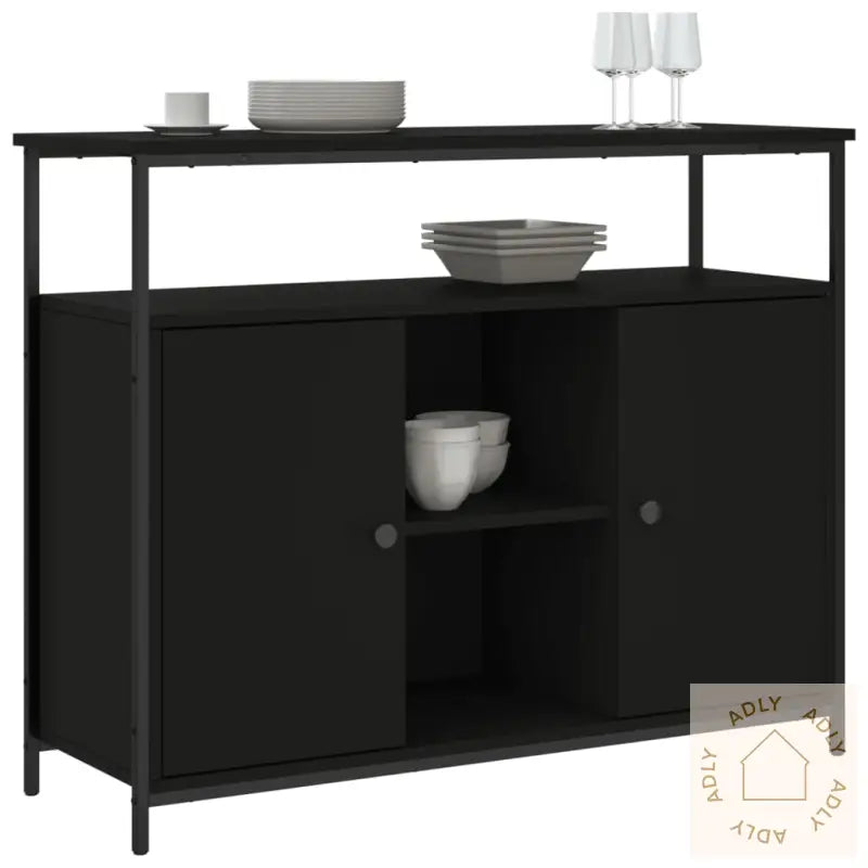 Skjenk Svart 100X35X80 Cm Konstruert Tre