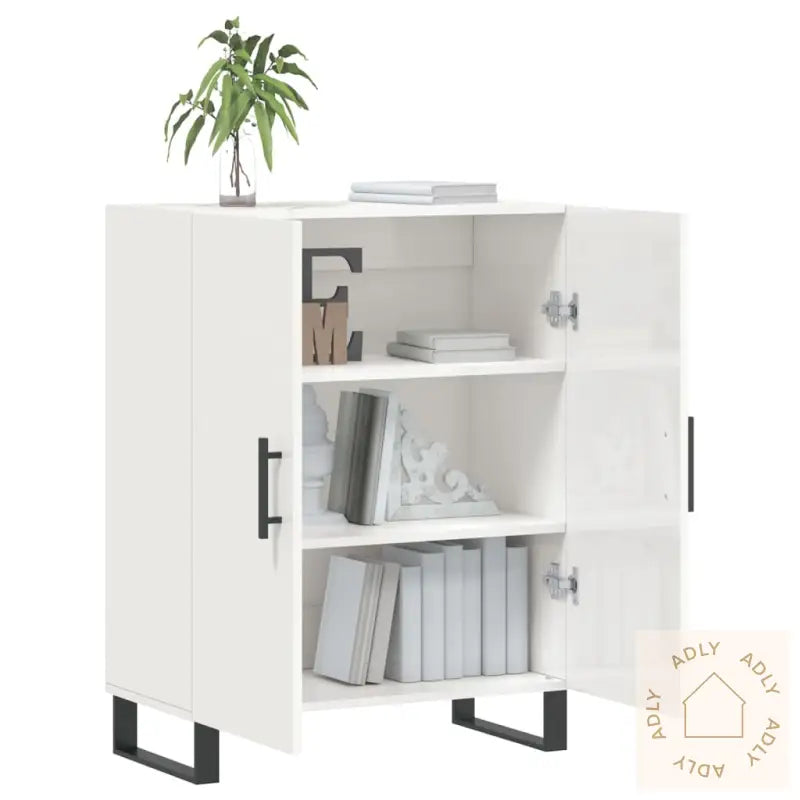 Skjenk Høyglans Hvit 69,5X34X90 Cm Konstruert Tre