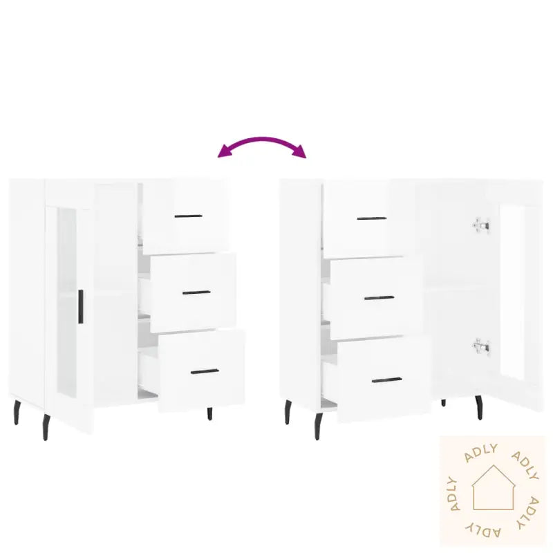 Skjenk Høyglans Hvit 69,5X34X90 Cm Konstruert Tre