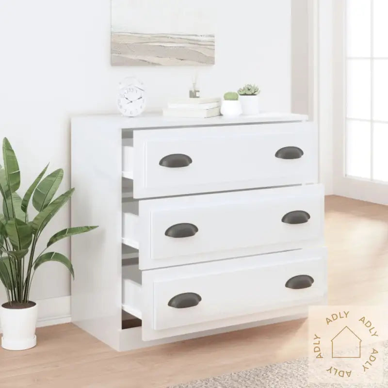 Skjenk Høyglans Hvit 70X35,5X67,5 Cm Konstruert Tre