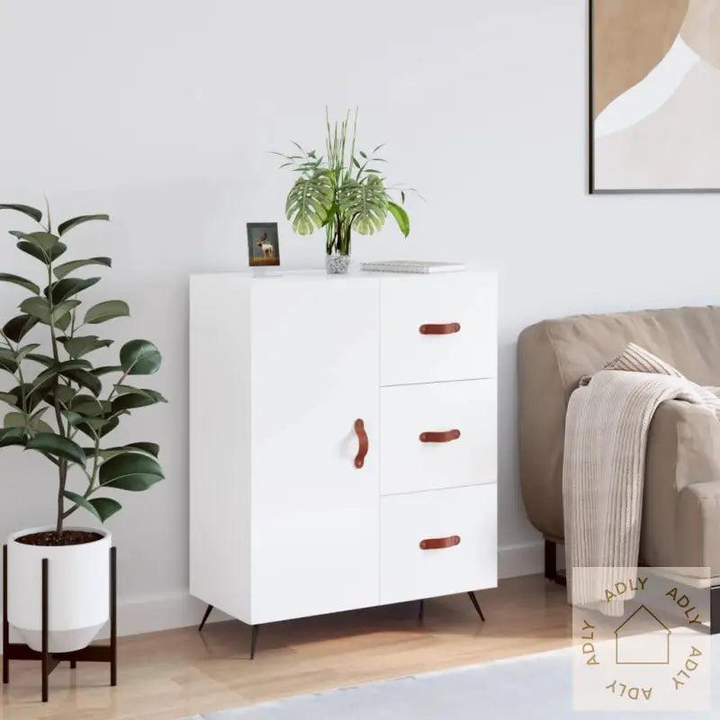 Skjenk Høyglans Hvit 69,5X34X90 Cm Konstruert Tre
