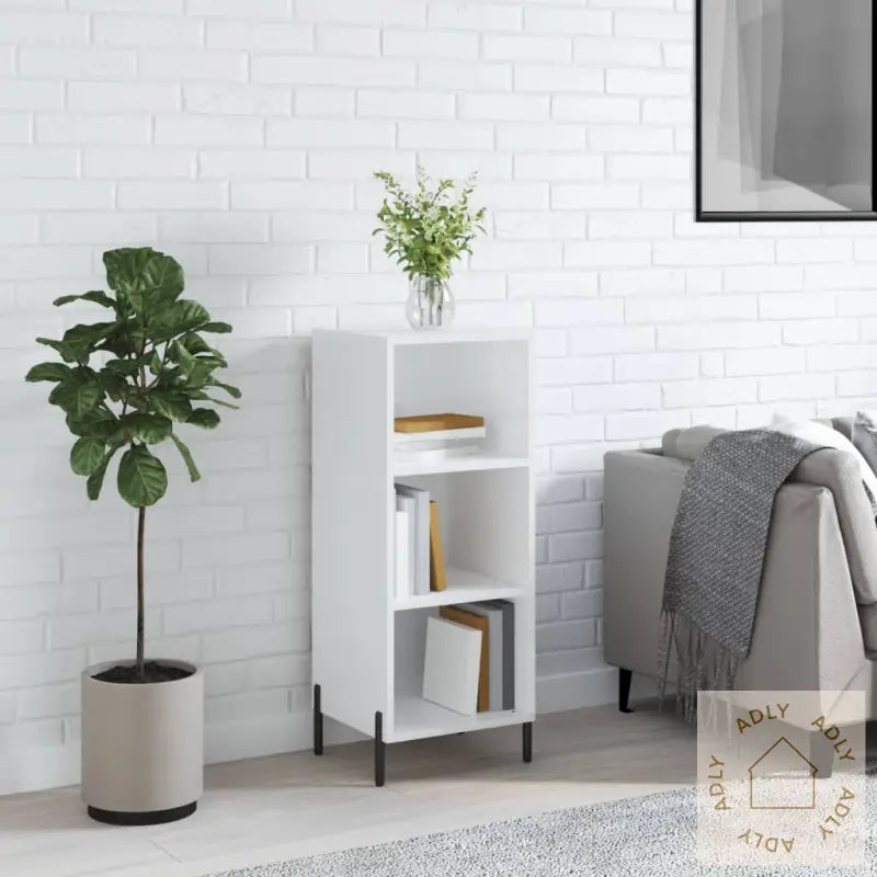 Skjenk Høyglans Hvit 34,5X32,5X90 Cm Konstruert Tre