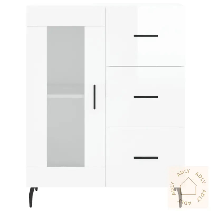 Skjenk Høyglans Hvit 69,5X34X90 Cm Konstruert Tre