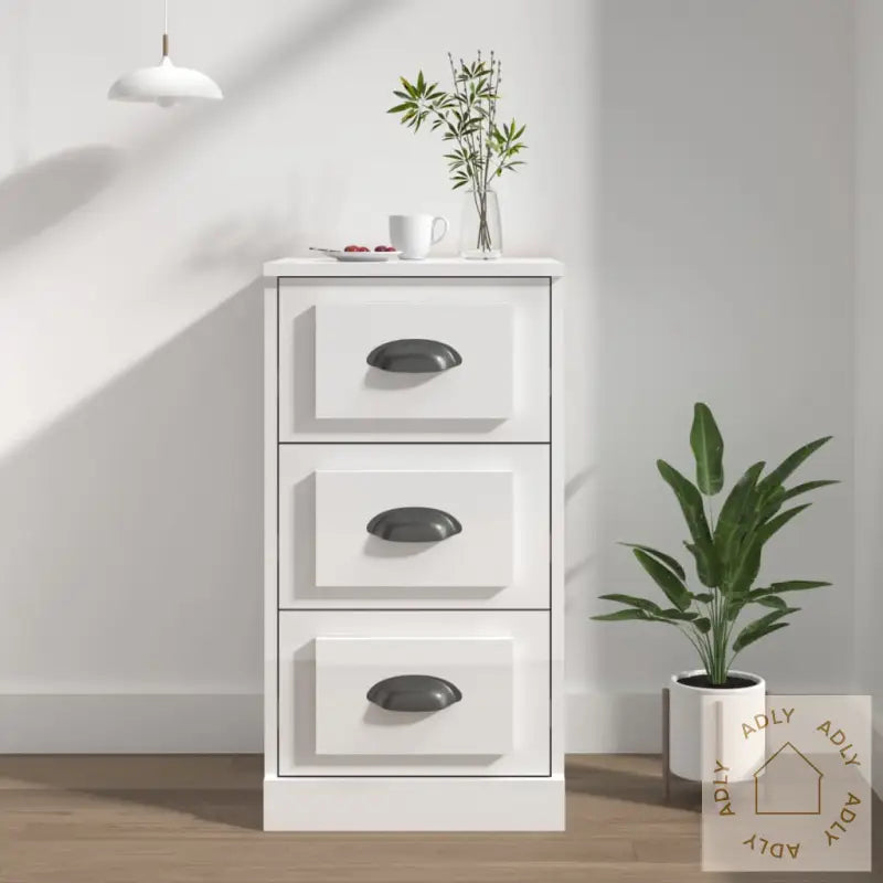 Skjenk Høyglans Hvit 36X35,5X67,5 Cm Konstruert Tre