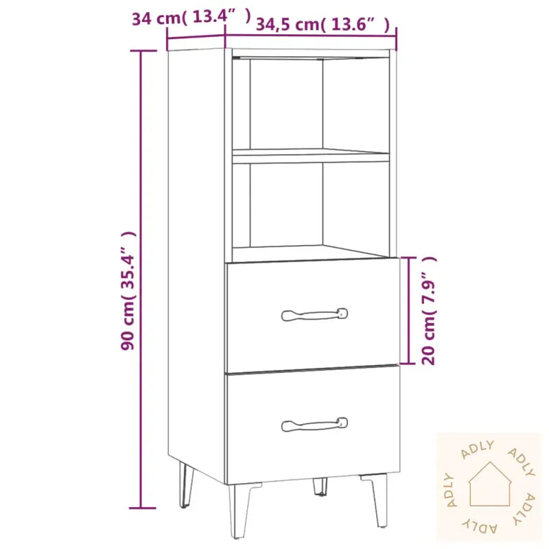 Skjenk Hvit 34,5X34X90 Cm Konstruert Tre