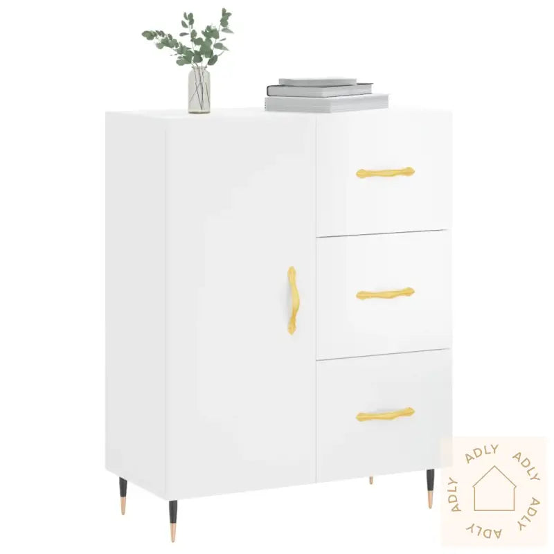 Skjenk Høyglans Hvit 69,5X34X90 Cm Konstruert Tre