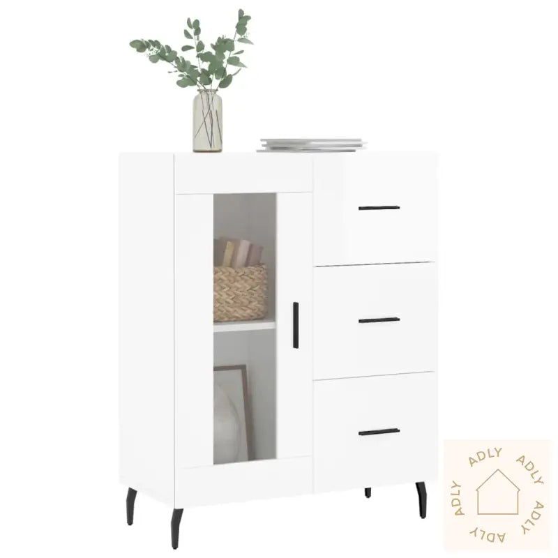 Skjenk Høyglans Hvit 69,5X34X90 Cm Konstruert Tre