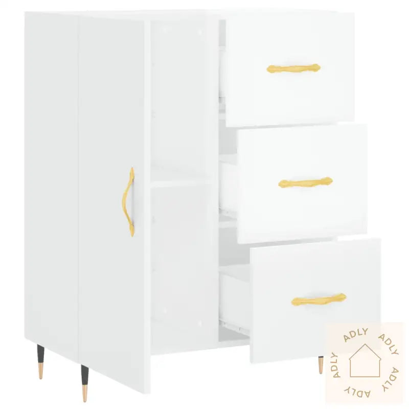 Skjenk Høyglans Hvit 69,5X34X90 Cm Konstruert Tre