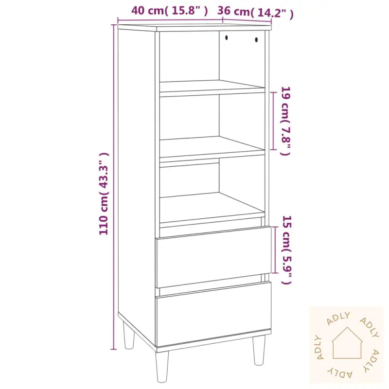 Highboard Grå Sonoma 40X36X110 Cm Konstruert Tre