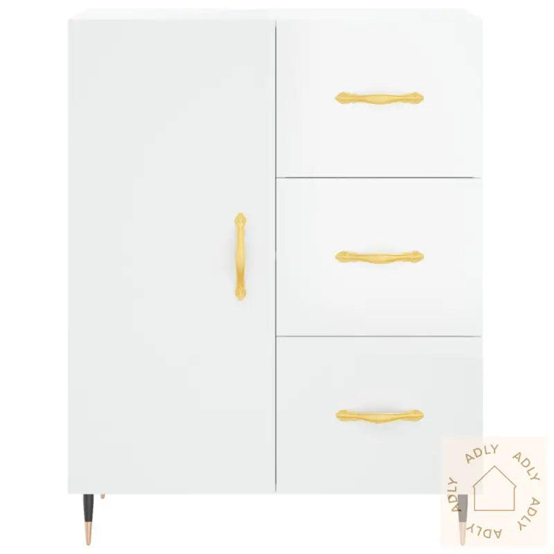 Skjenk Høyglans Hvit 69,5X34X90 Cm Konstruert Tre