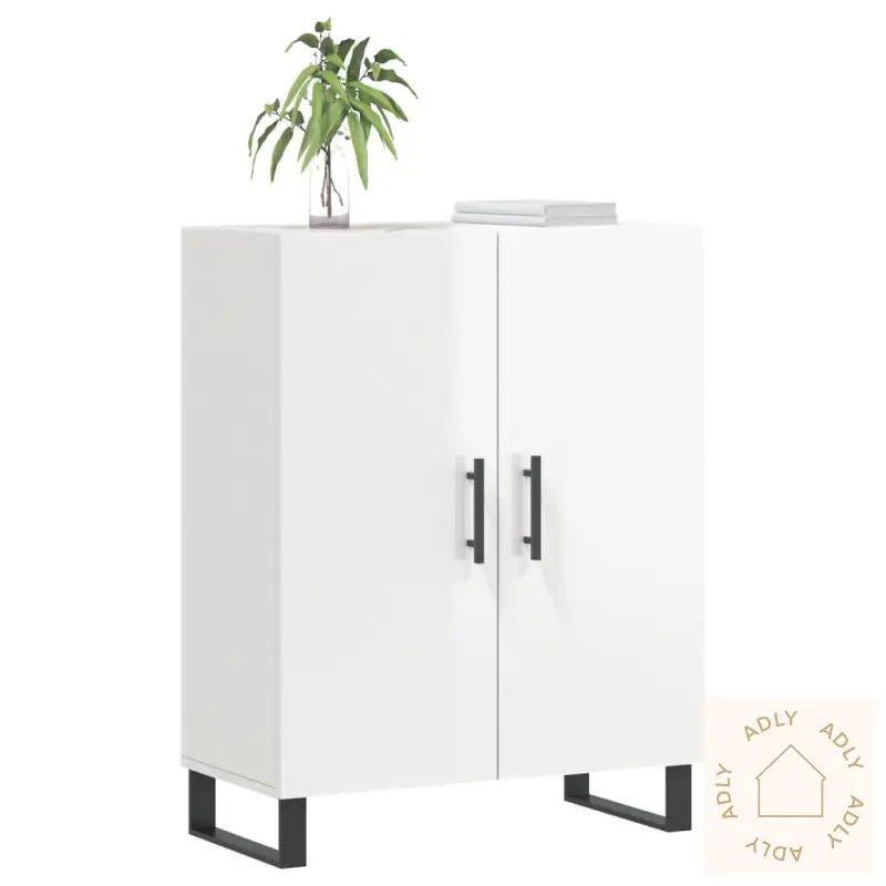 Skjenk Høyglans Hvit 69,5X34X90 Cm Konstruert Tre