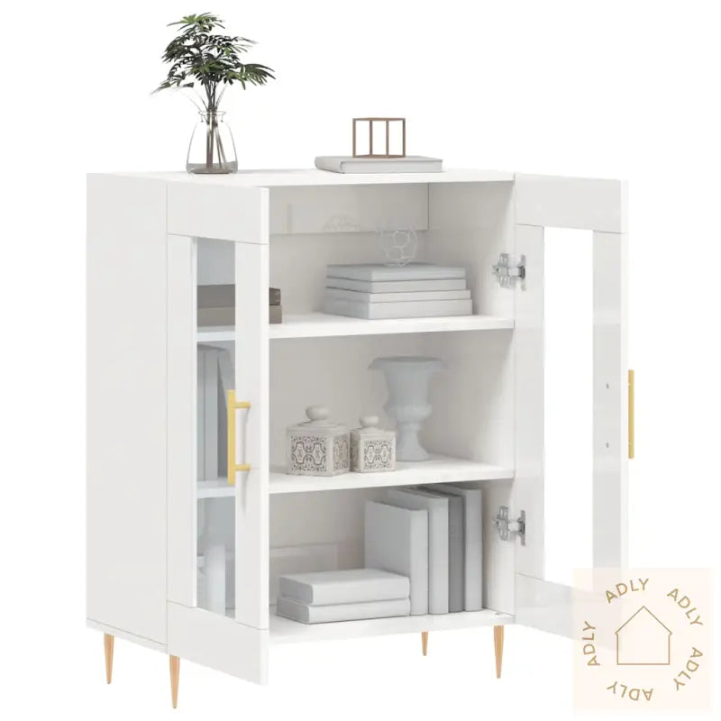 Skjenk Høyglans Hvit 69,5X34X90 Cm Konstruert Tre