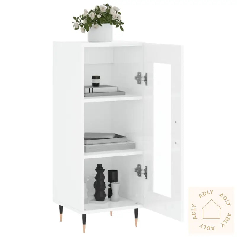 Skjenk Høyglans Hvit 34,5X34X90 Cm Konstruert Tre