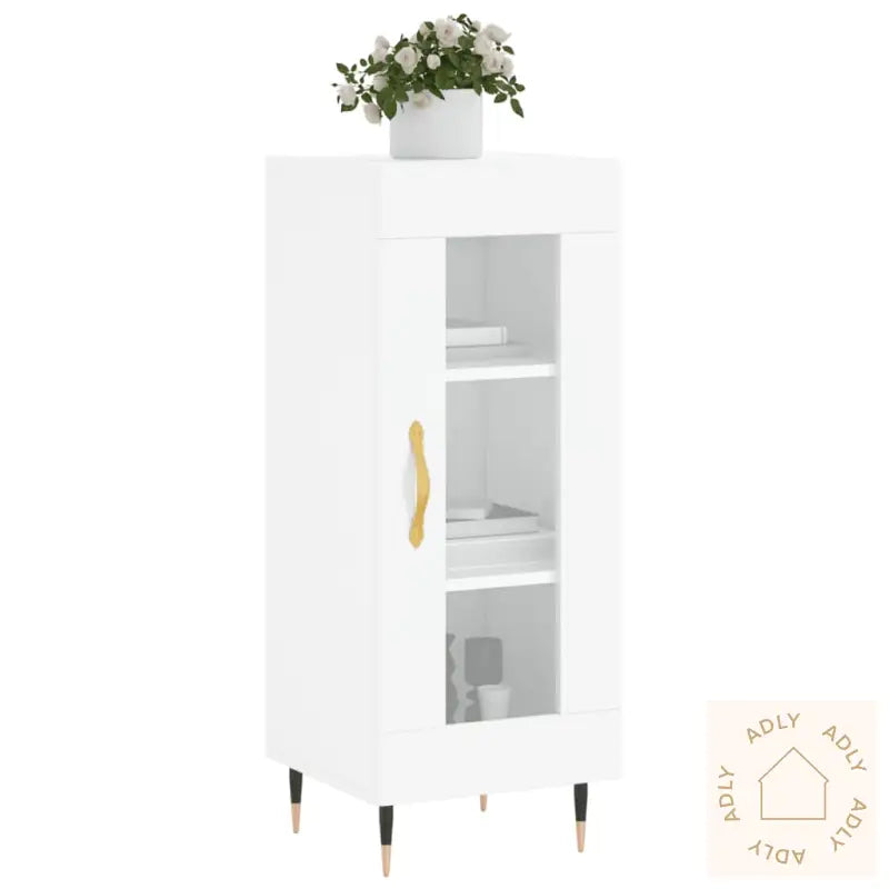 Skjenk Høyglans Hvit 34,5X34X90 Cm Konstruert Tre