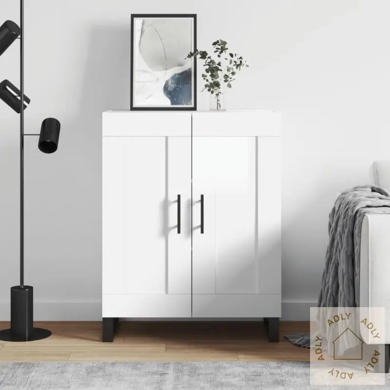 Skjenk Høyglans Hvit 69,5X34X90 Cm Konstruert Tre