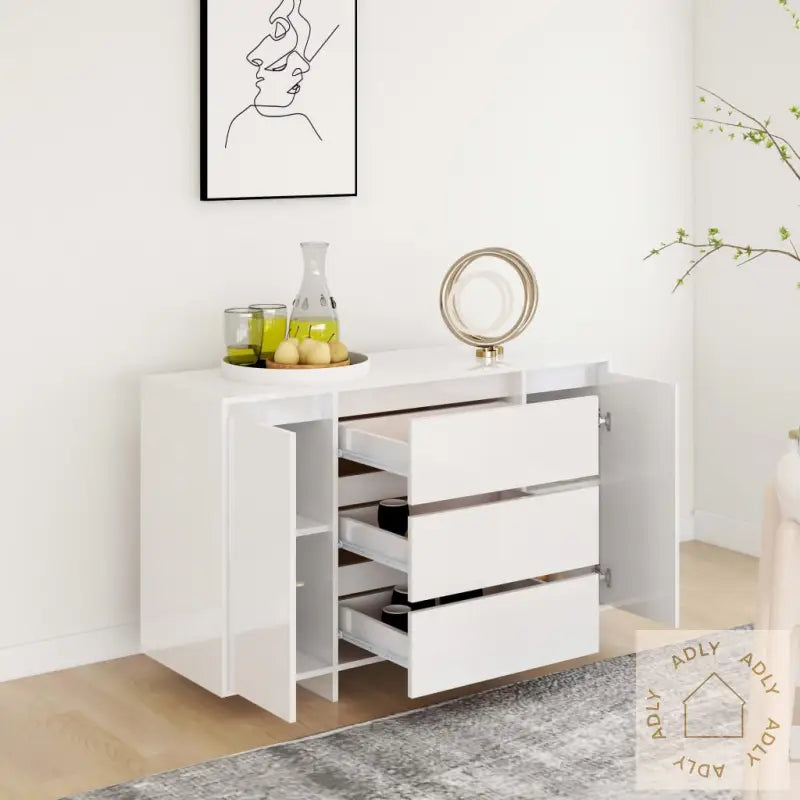 Skjenk Med 3 Skuffer Høyglans Hvit 120X41X75 Cm Konstruert Tre