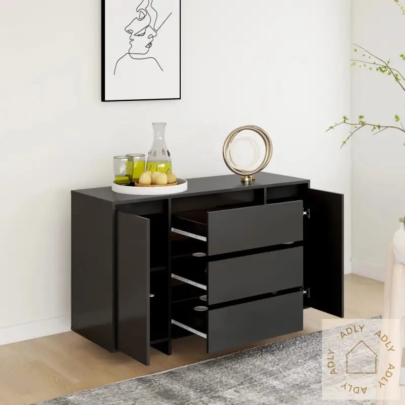 Skjenk Med 3 Skuffer Svart 120X41X75 Cm Konstruert Tre