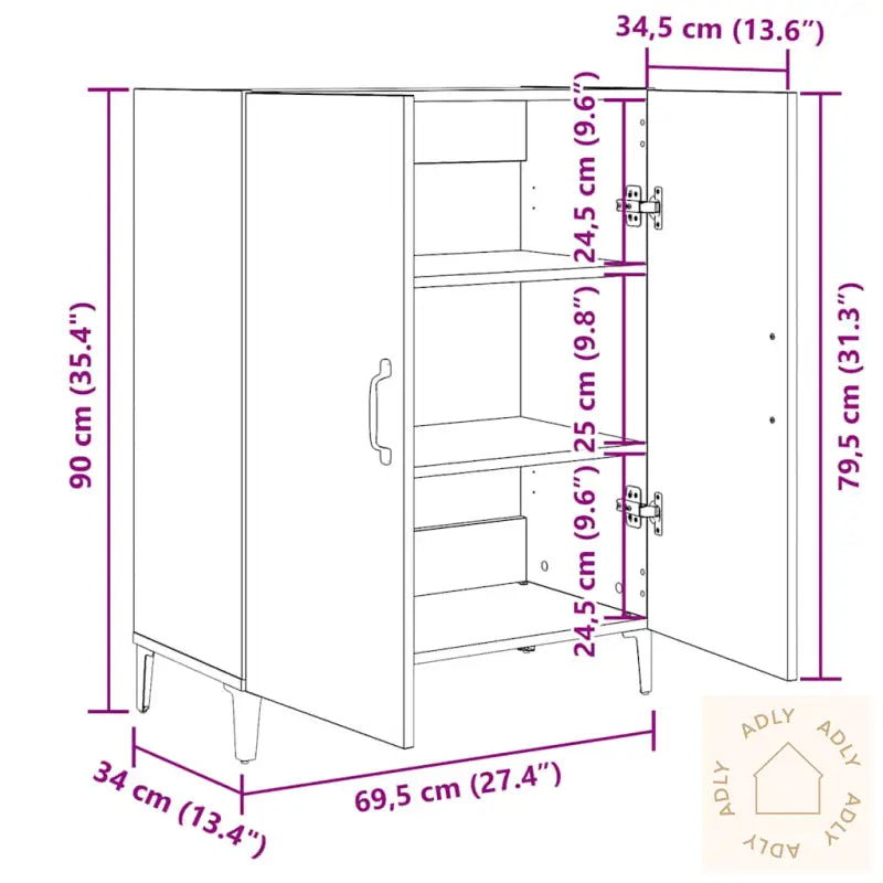 Skjenk Svart Eik 69,5X34X90 Cm Konstruert Tre