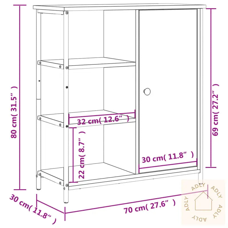 Skjenk Grå Sonoma 70X30X80 Cm Konstruert Tre