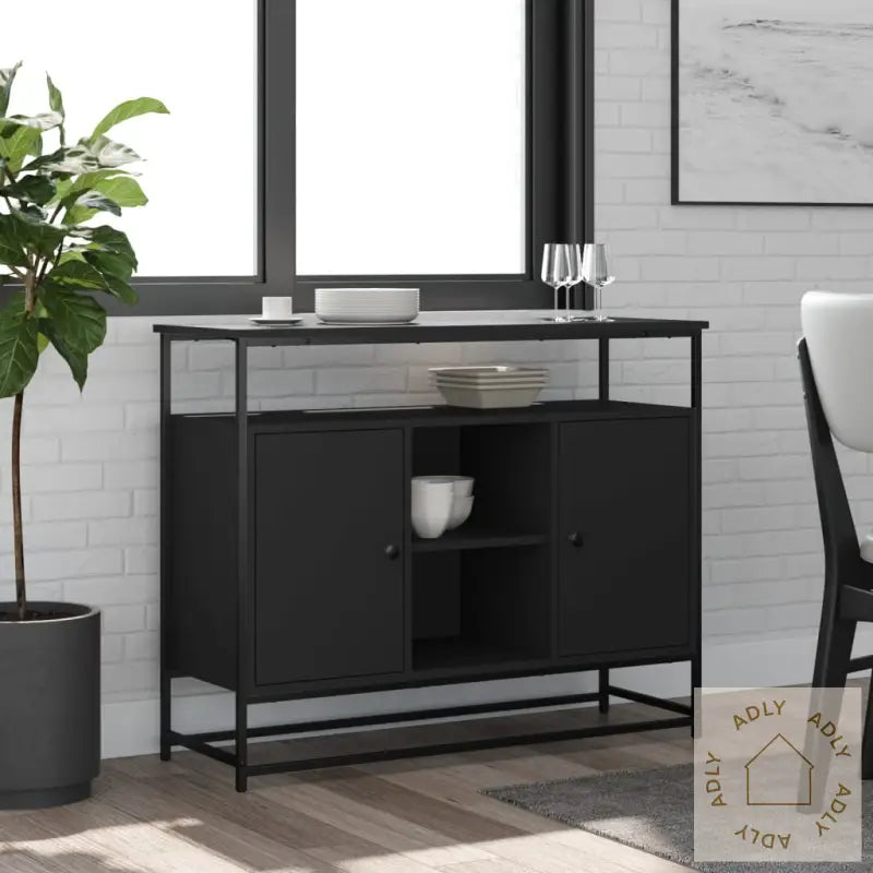 Skjenk Svart 100X35X80 Cm Konstruert Tre
