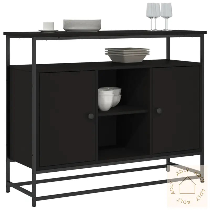 Skjenk Svart 100X35X80 Cm Konstruert Tre