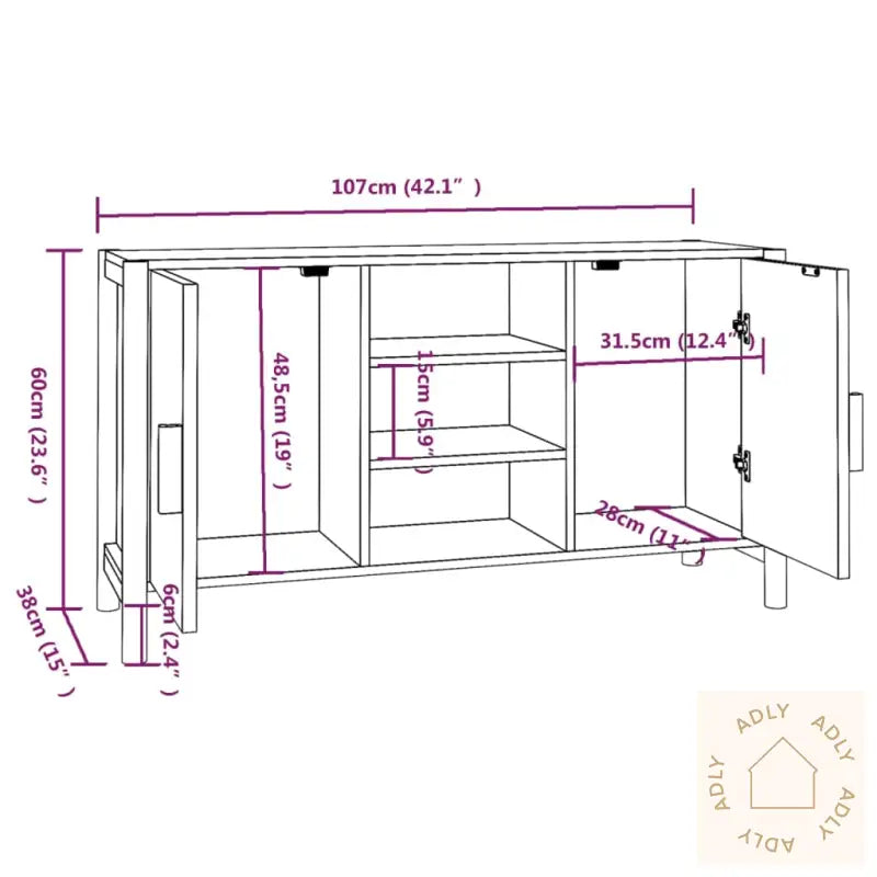 Skjenk Hvit 107X38X60 Cm Konstruert Tre