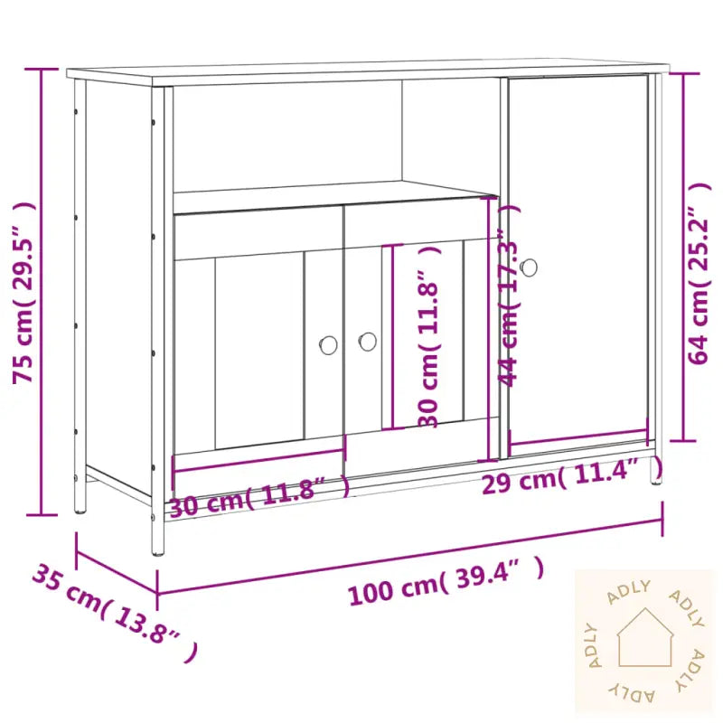 Skjenk Svart 100X35X75 Cm Konstruert Tre