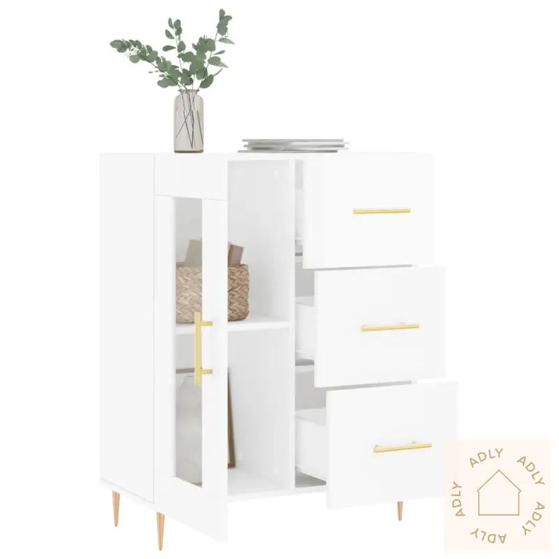 Skjenk Høyglans Hvit 69,5X34X90 Cm Konstruert Tre