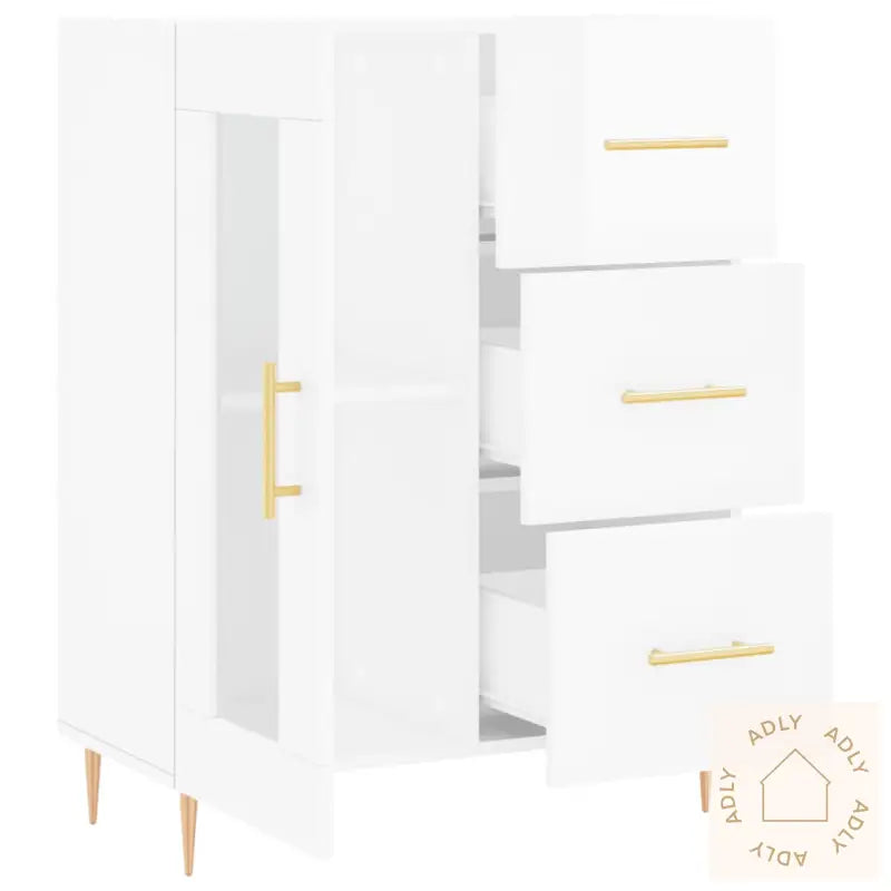 Skjenk Høyglans Hvit 69,5X34X90 Cm Konstruert Tre