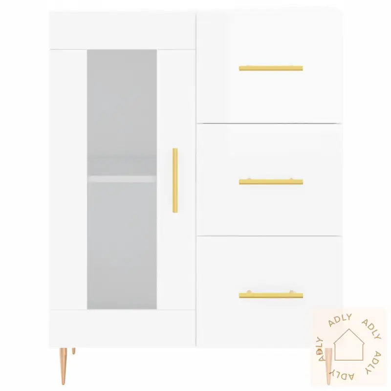 Skjenk Høyglans Hvit 69,5X34X90 Cm Konstruert Tre