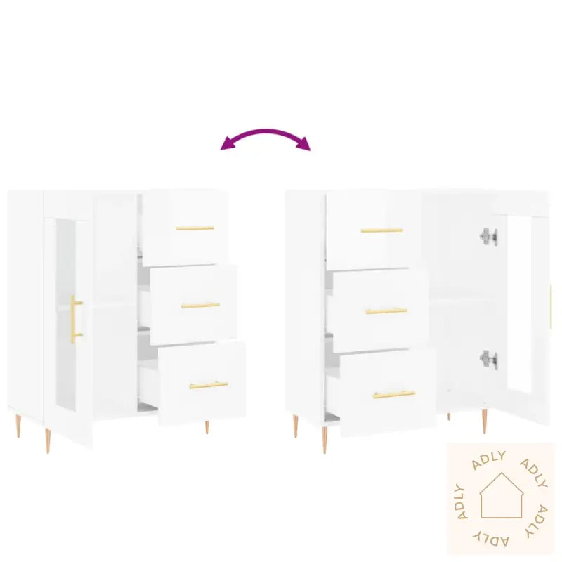 Skjenk Høyglans Hvit 69,5X34X90 Cm Konstruert Tre