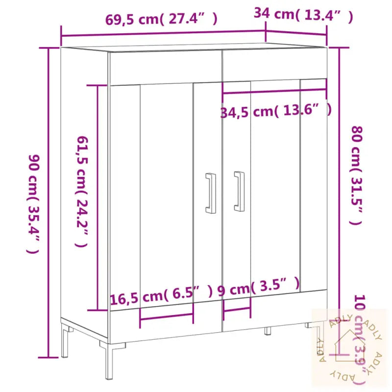 Skjenk Høyglans Hvit 69,5X34X90 Cm Konstruert Tre