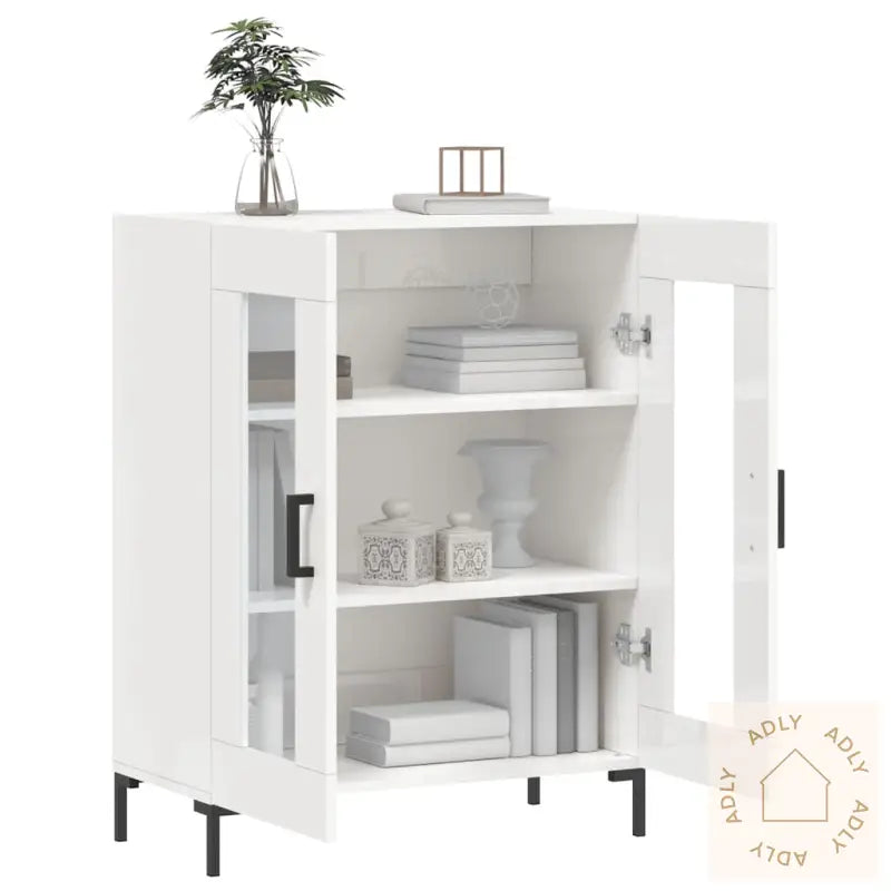 Skjenk Høyglans Hvit 69,5X34X90 Cm Konstruert Tre
