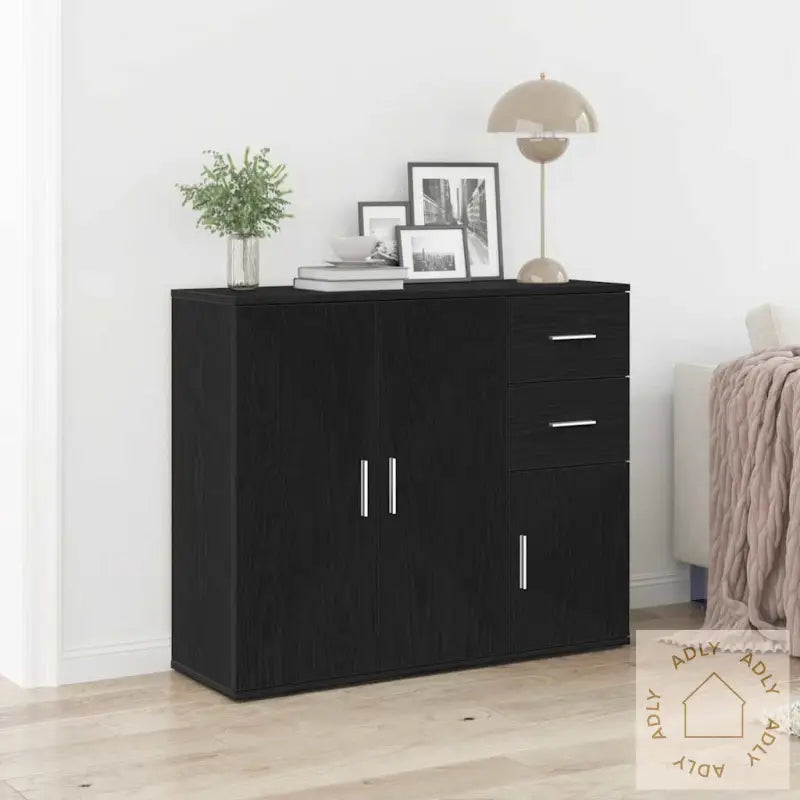 Skjenk Svart Eik 91X29,5X75 Cm Konstruert Tre